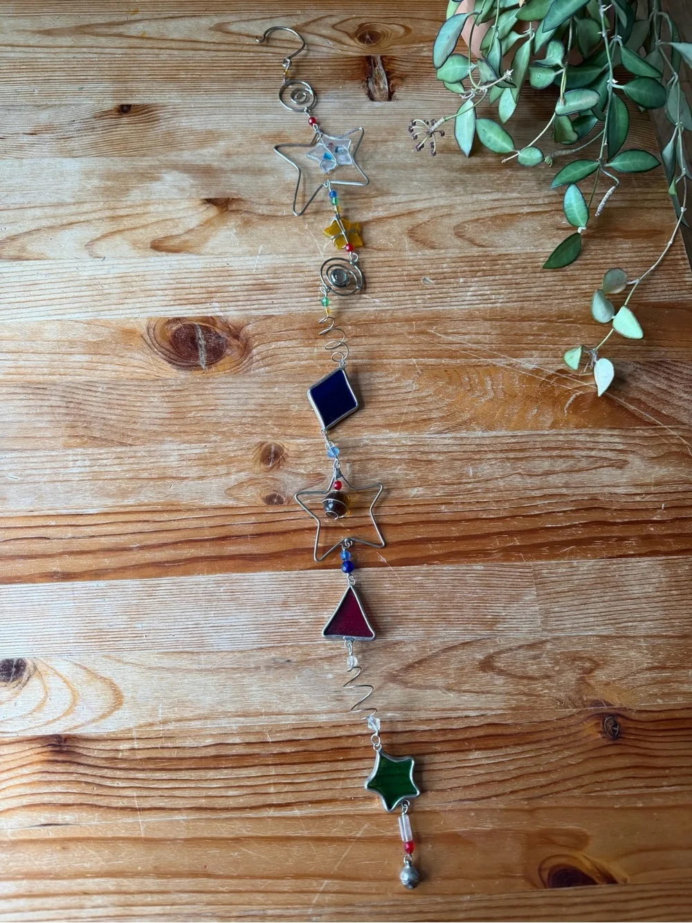Vintage Stained Glass Beaded Hanging Star Wind Chime
